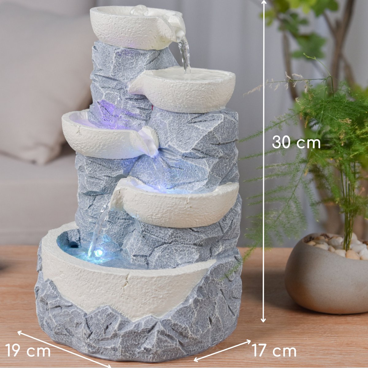 Indoor Fountain - Ganda - Natural Stone Effect Waterfall - Colorful Led Light - Zen Decoration and Gift Idea