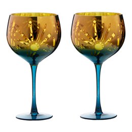 Set of 2 Fiesta Gin Glasses, made of glass with a vibrant amber color and a unique textured pattern, suitable for serving gin and other cocktails.