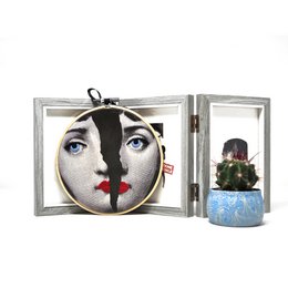 Handmade Embroidery Hoop Art - "Iconic Lina" Collection (Fornasetti Inspired) - Textile Wall Decoration 15cm -ON SALE