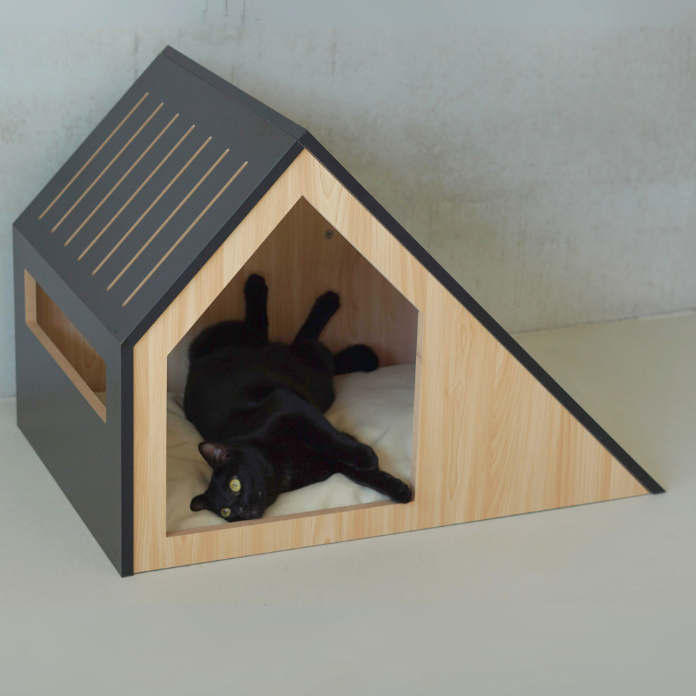Kattenhuis | hout | katoen | zwart | 75 x 50 x 53 cm