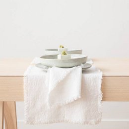 Linen Placemat Optical White Terra Fringe