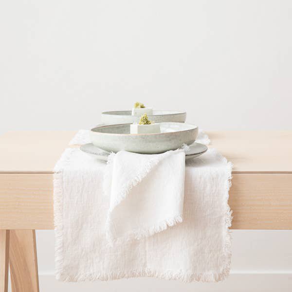Linen Placemat Optical White Terra Fringe