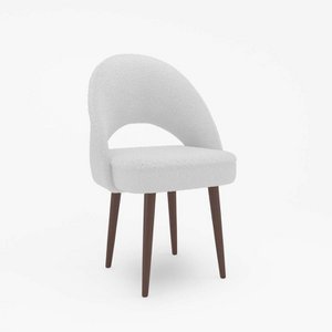 Saori chair with white curly wool look, wood and metal