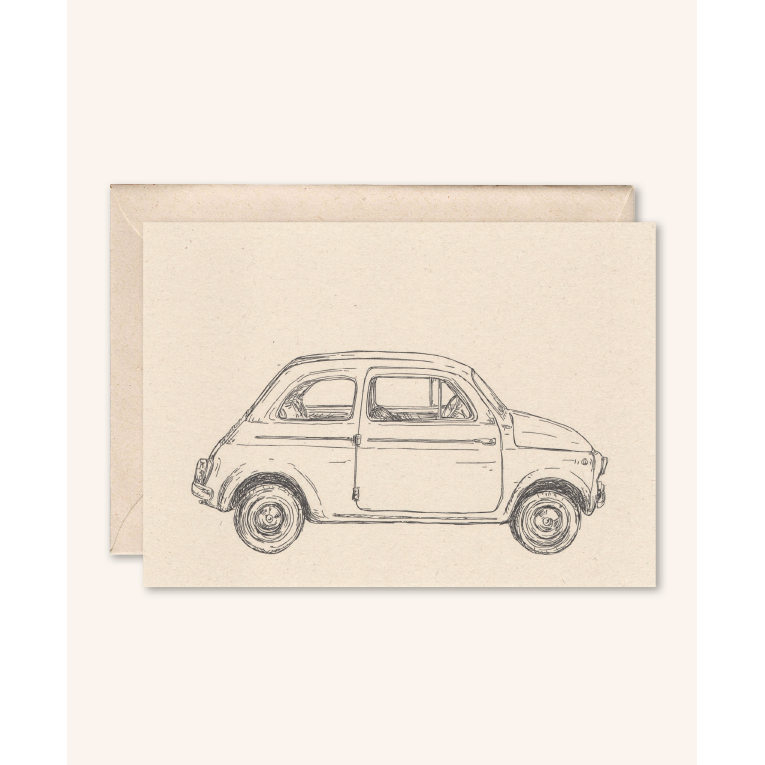 Carte durable + enveloppe | Voiture Fiat 500 | fleur de sureau