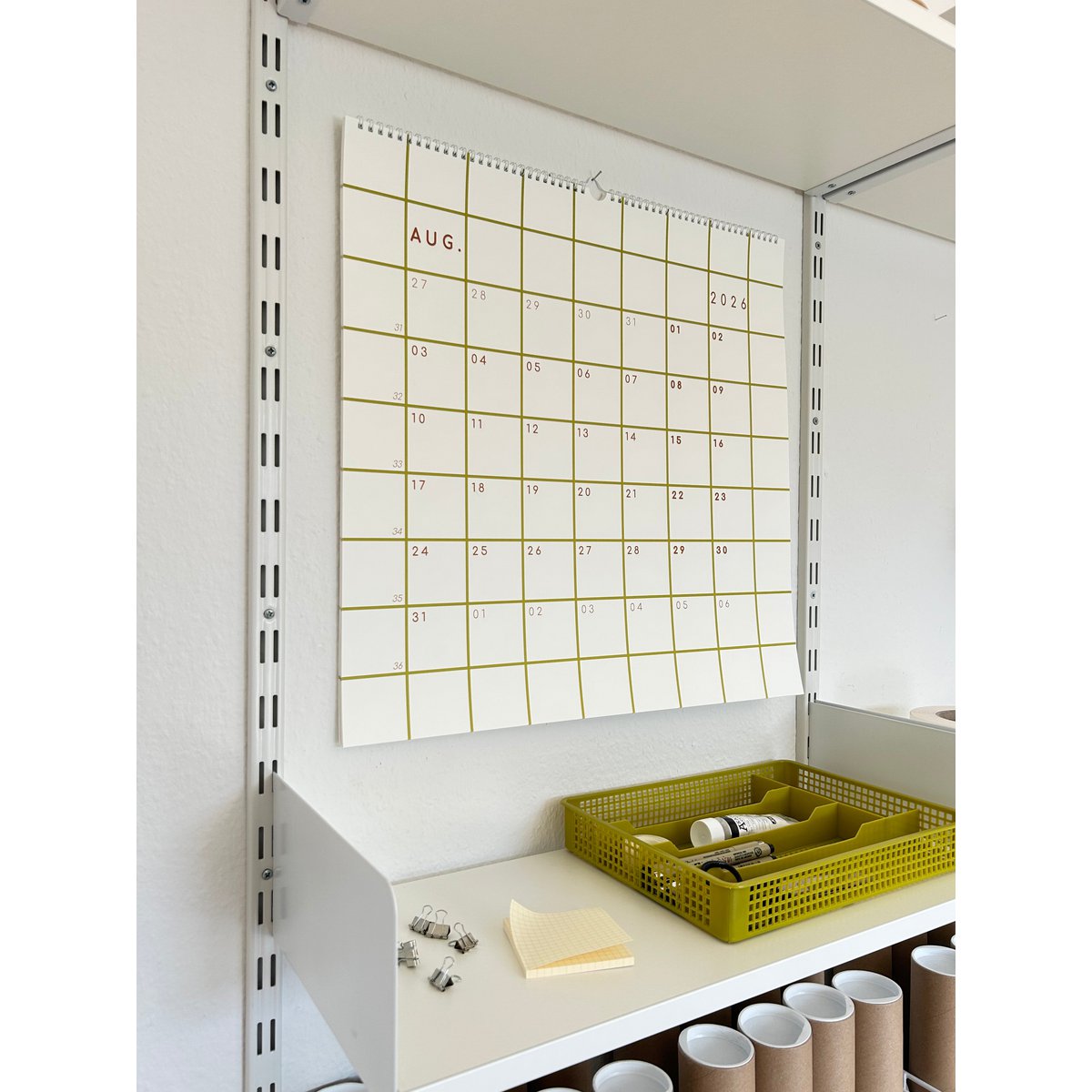 Calendario 2027, calendario a cuadros, calendario verde, calendario de pared 2027
