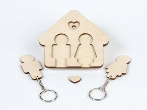 Krea-Wood Schlüsselanhänger und Schlüsselanhänger mit 2 Figuren, natur