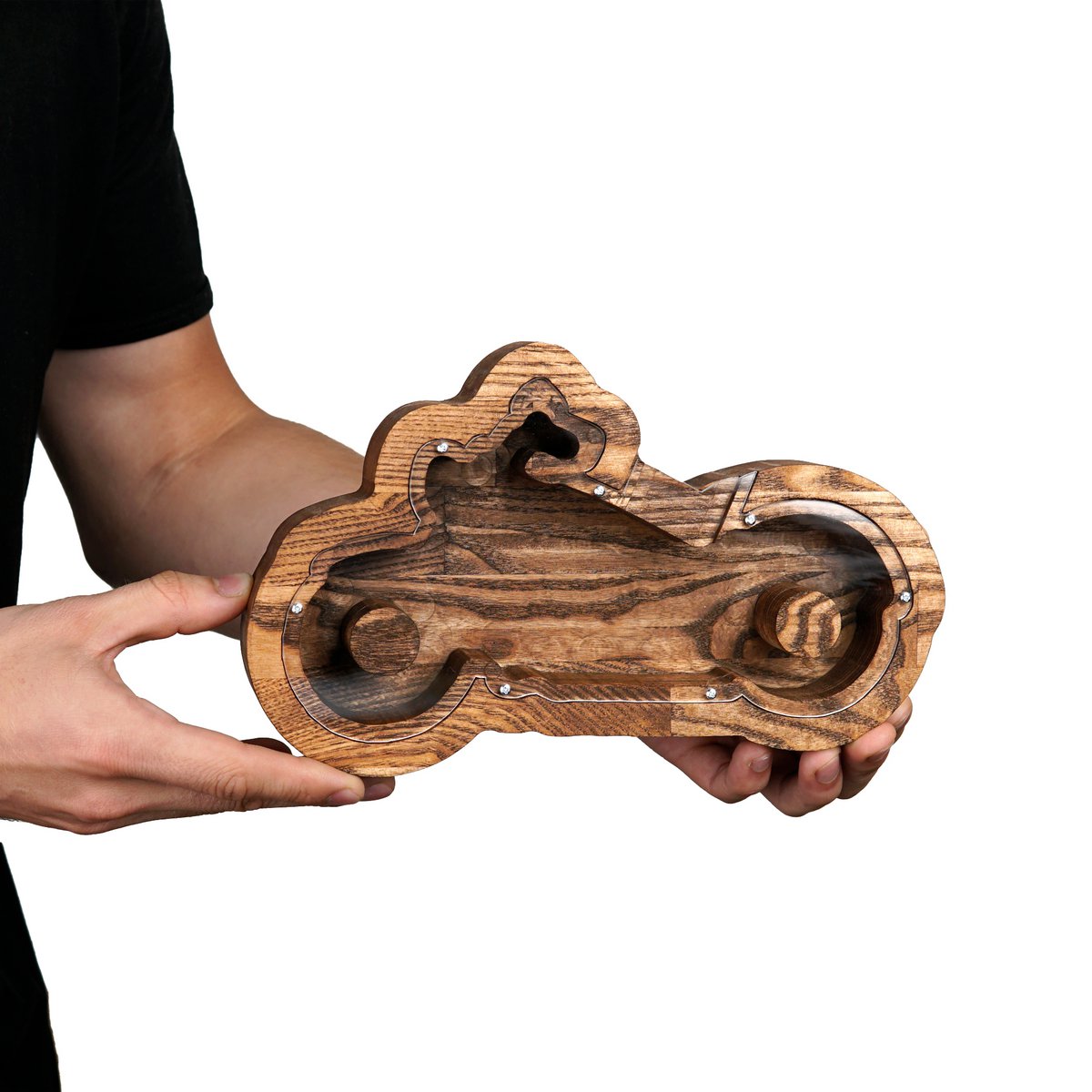 Wooden Piggy Bank Motorcykel (M/L, 3 farver)