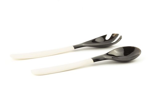 Small black horn cutlery with bone handle