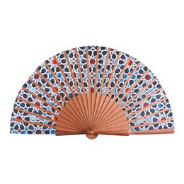 Ventilador de seda y madera multicolor inspirado en el arte islámico