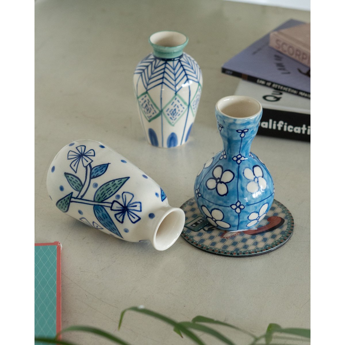 Hand-Painted Ceramic Vase - Set of 3, 4-inch Tall