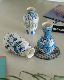Vaso | Floreale alto dipinto a mano in ceramica dipinta | Set di 3