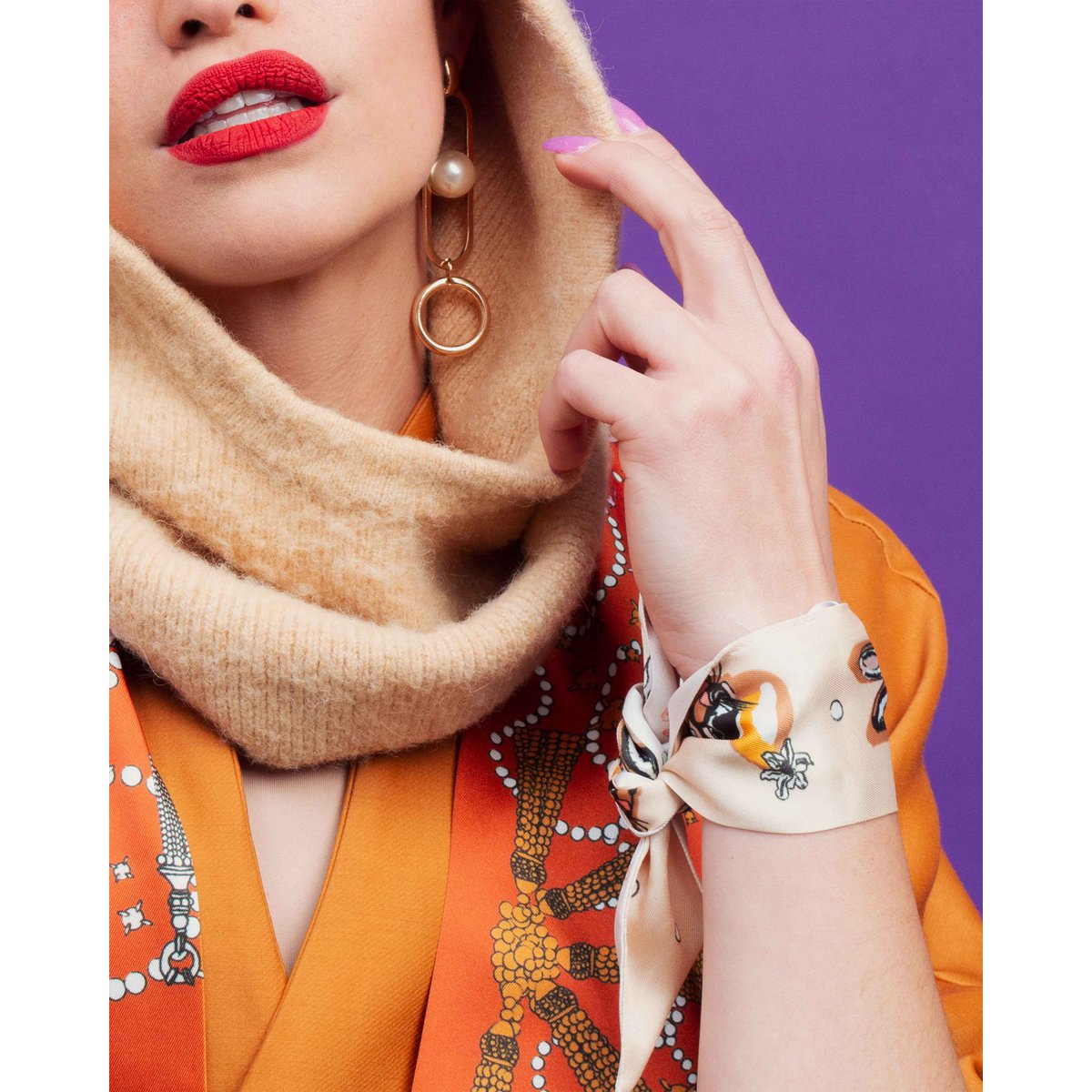 Ruban foulard "Les petits lapins de Séléné beige"