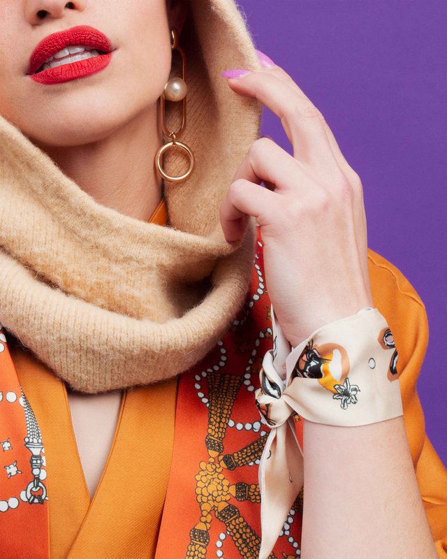 Ruban foulard "Les petits lapins de Séléné beige"