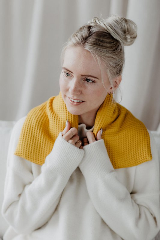 Waffle fabric ocher yellow| 70cm | organic linseed