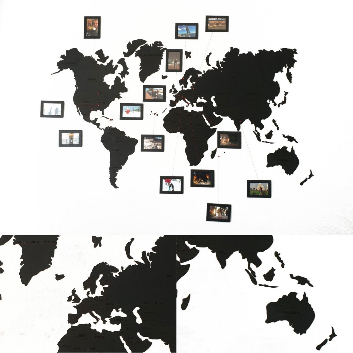 Wooden world map, Wooden black wall world wall map