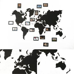 Wooden world map, Wooden black wall world wall map