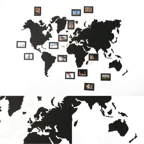 Wooden world map, Wooden black wall world wall map