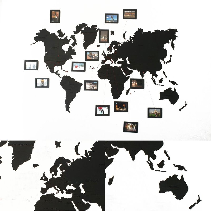 Wooden world map, Wooden black wall world wall map