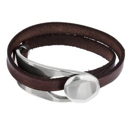 GD-Armband aus Silber und Leder, doppelt gewickelt, braunes Zamak