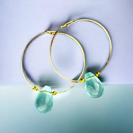 Goldfill gemstone chalcedony drop hoop earrings - gemstone jewelry - VINOHR-25