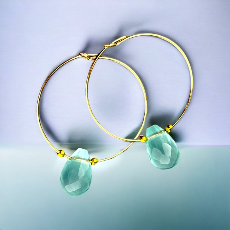 Goldfill gemstone chalcedony drop hoop earrings - gemstone jewelry - VINOHR-25