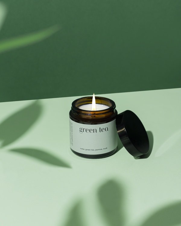 Candela profumata "Tè Verde" cera di colza 100% naturale 120g