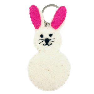 Luna -Leena Keychain Flat Rabbit / Bunny - Bag Charm - Off White & Pink - Wool Filt - Handmade in Nepal
