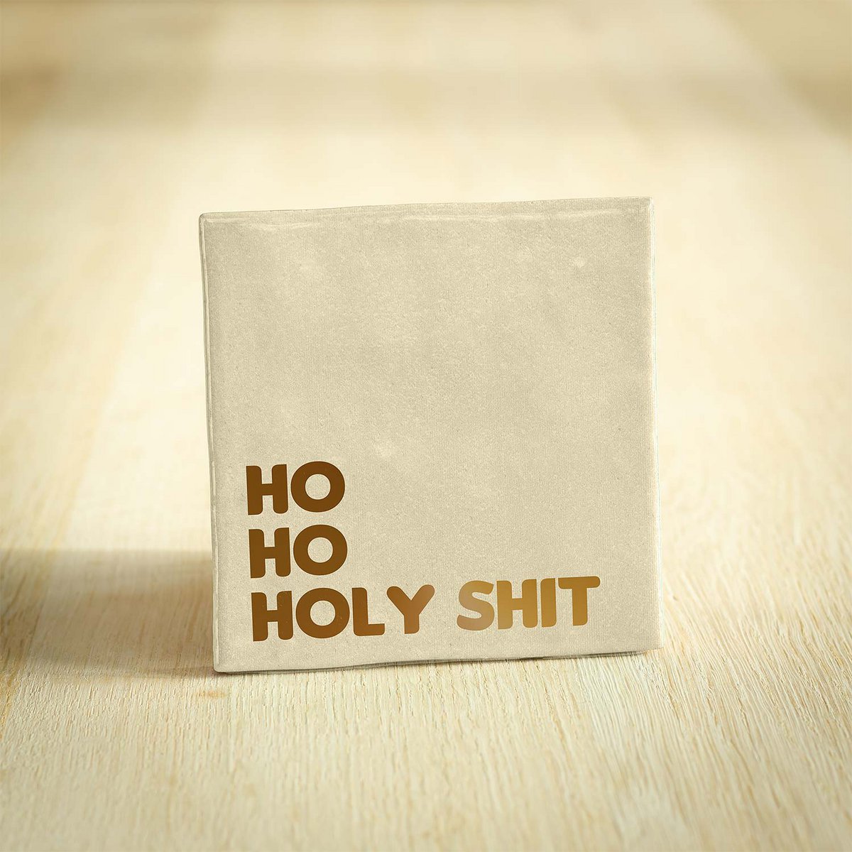 Tegeltje Kerst - Beige  - Ho Ho Holy Shit