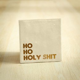 Tegeltje Kerst - Beige  - Ho Ho Holy Shit