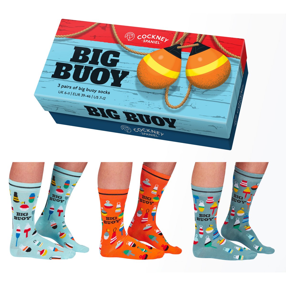 Herresokker Big Buoy Multipack 3 par 39-46 Gaveæske Gavepakke