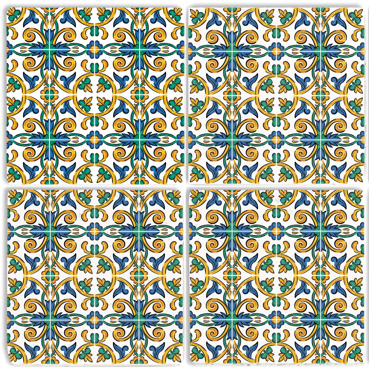 Steinuntersetzer-Set - Blaue und Grüne Ornamente