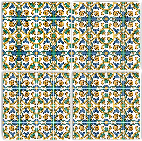 Steinuntersetzer-Set - Blaue und Grüne Ornamente