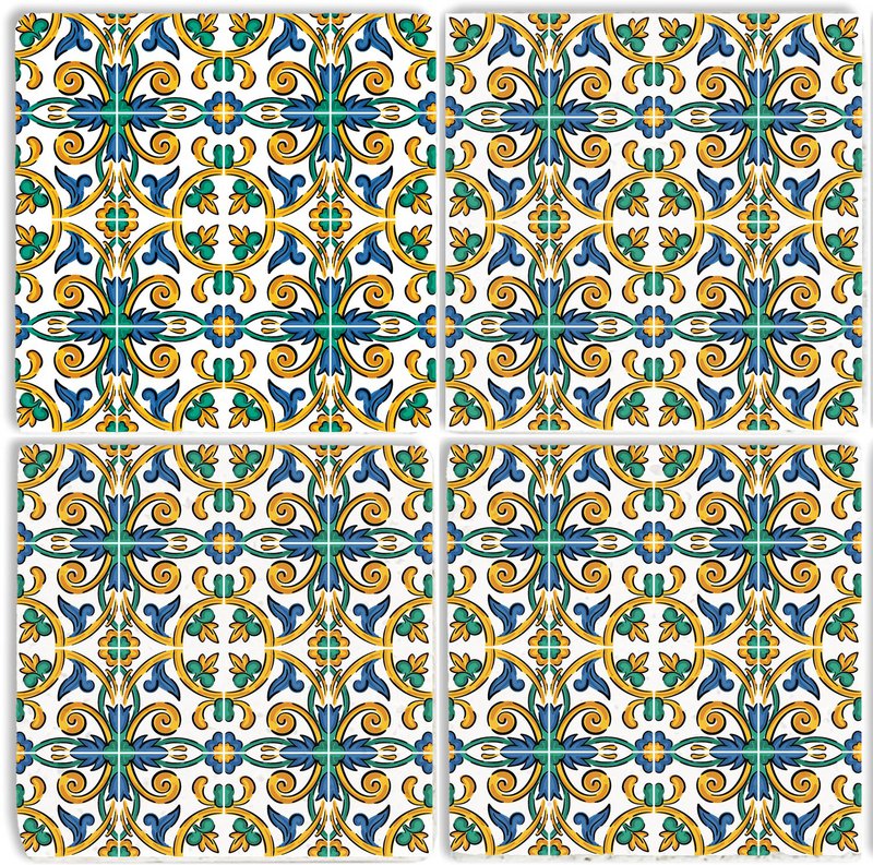 Steinuntersetzer-Set - Blaue und Grüne Ornamente