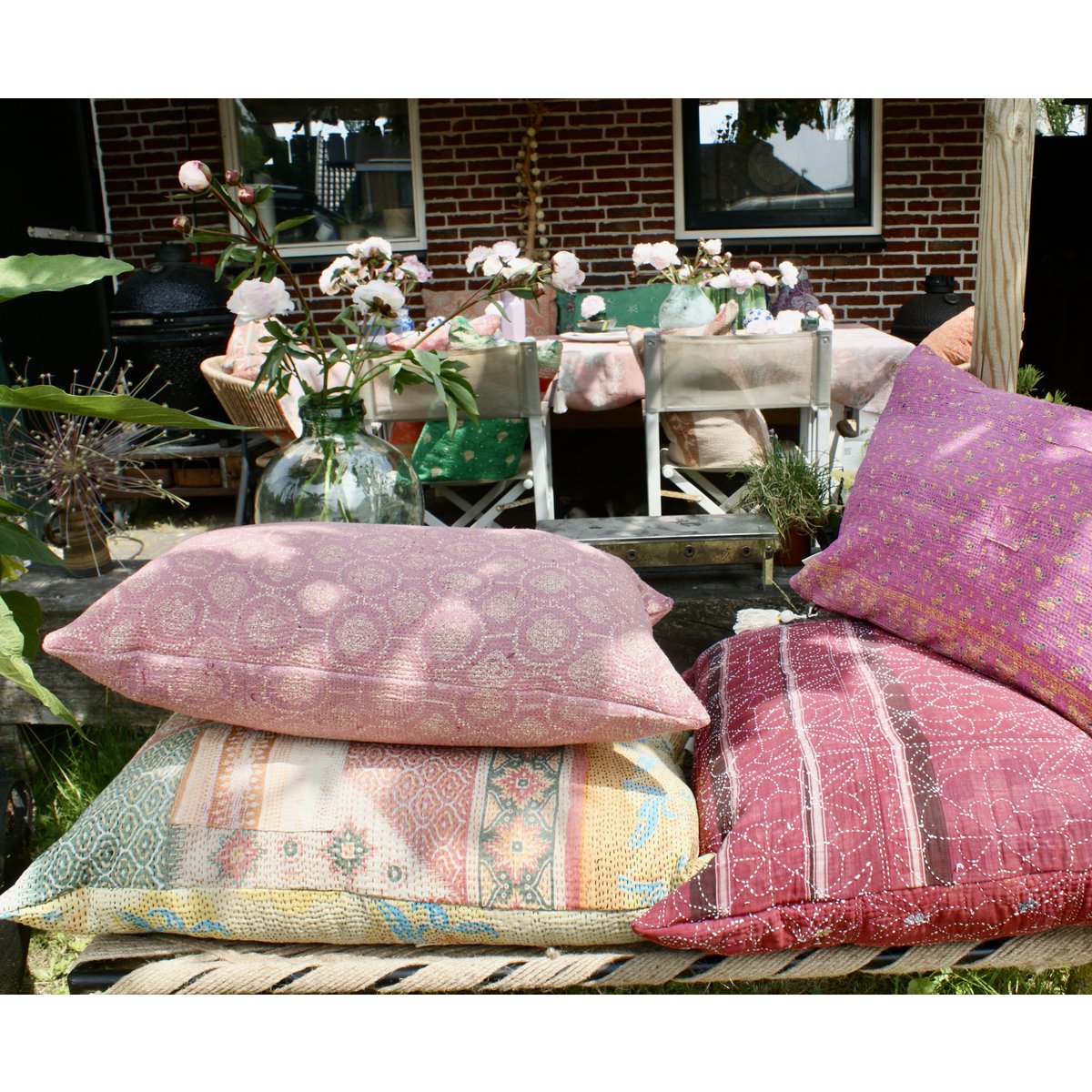 Cushion Cover Vintage Kantha 40x60 cm soft pink