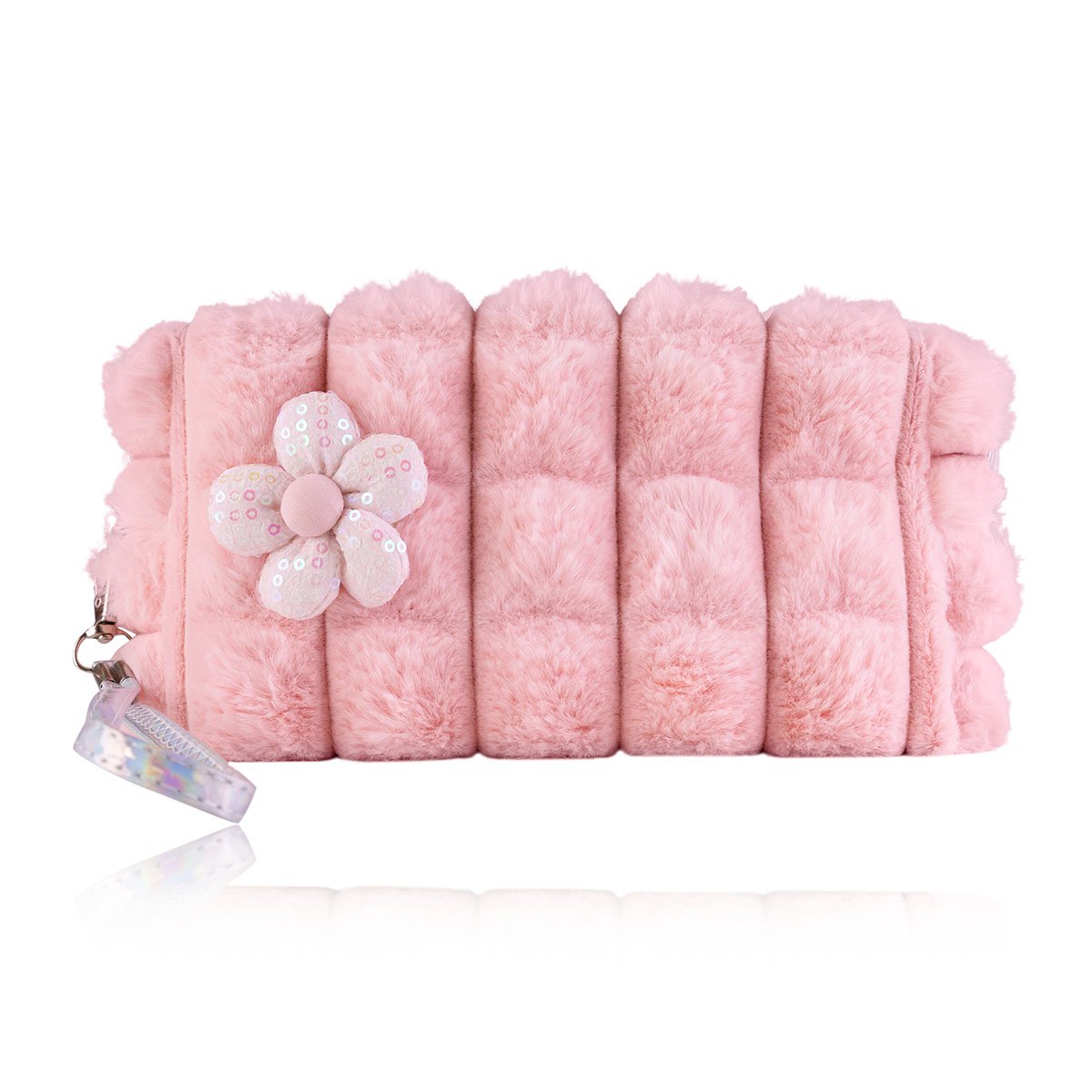 Cosmetic bag / cultural bag with fur and flower