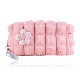 Cosmetic bag / cultural bag with fur and flower