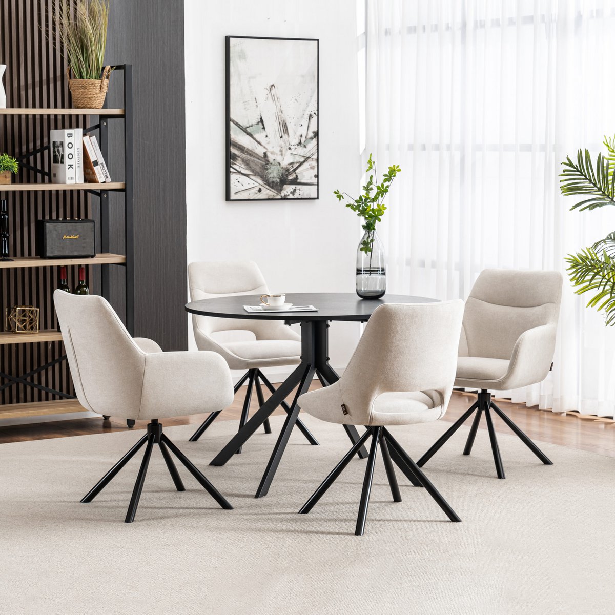 Draaibare - Eetkamerstoelen met armleuning set van 2 - Olivia - Beige - Stof