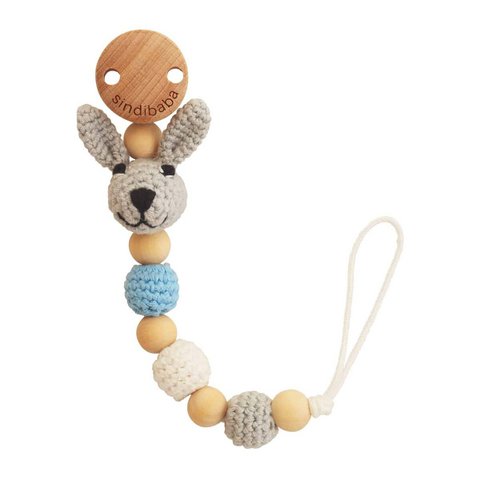 Gehäkelte Schnullerkette Hase BOBBY in Blau