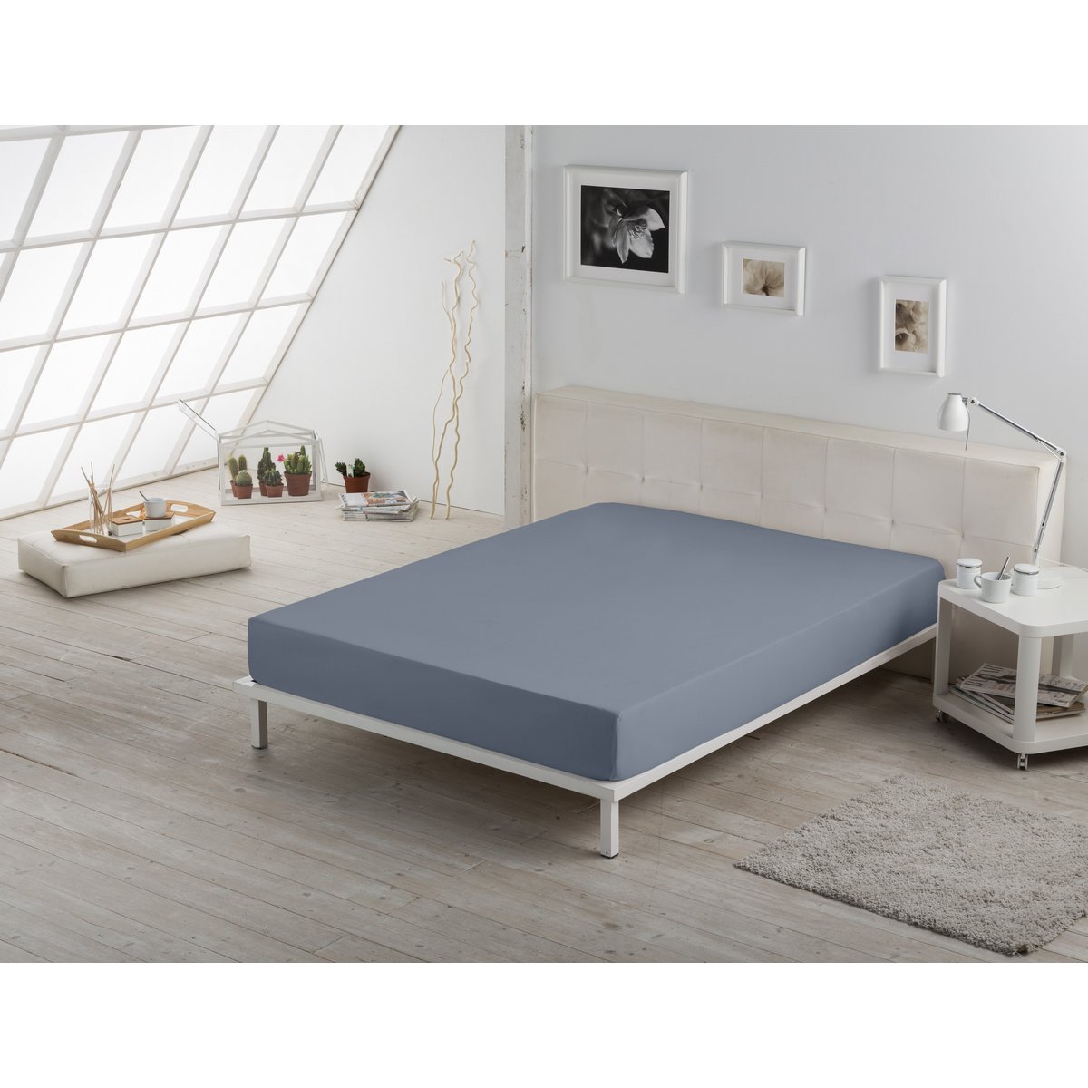 Bajera ajustable color acero - Cama de 150 (alto 35 cm) - 100% algodón - 200 hilos. Gramage: 125