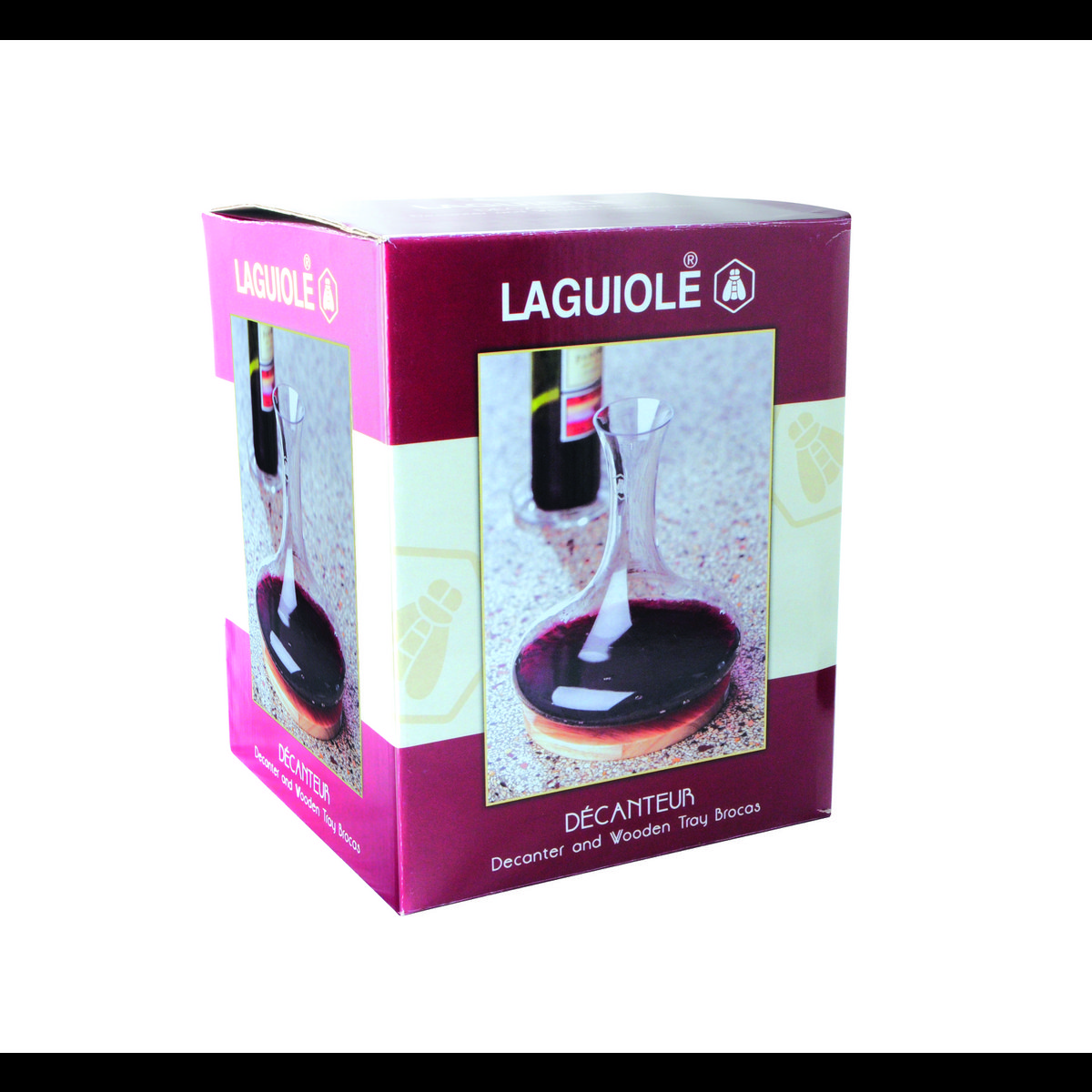 LAGUIOLE-KARAFFE, KARAFFE UND TABLETT AUS GUMMIHOLZ