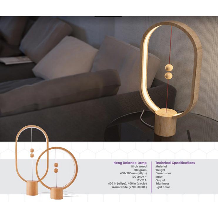 HENG Balance Lampada Ellisse Legno Chiaro