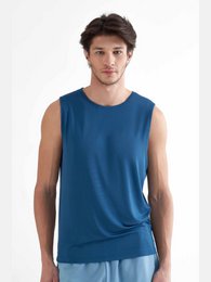  Sleeveless men's tank top made from recycled materials, available in petrol blue color in sizes L, XL, and XXL.