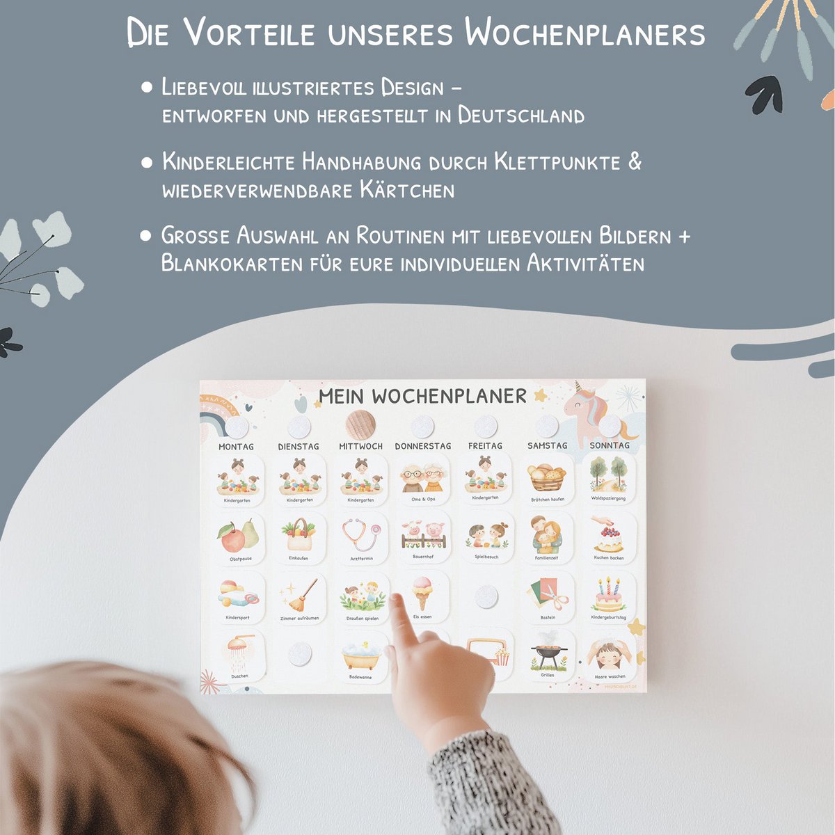 Weekly planner children including 350 routine cards - motif unicorn