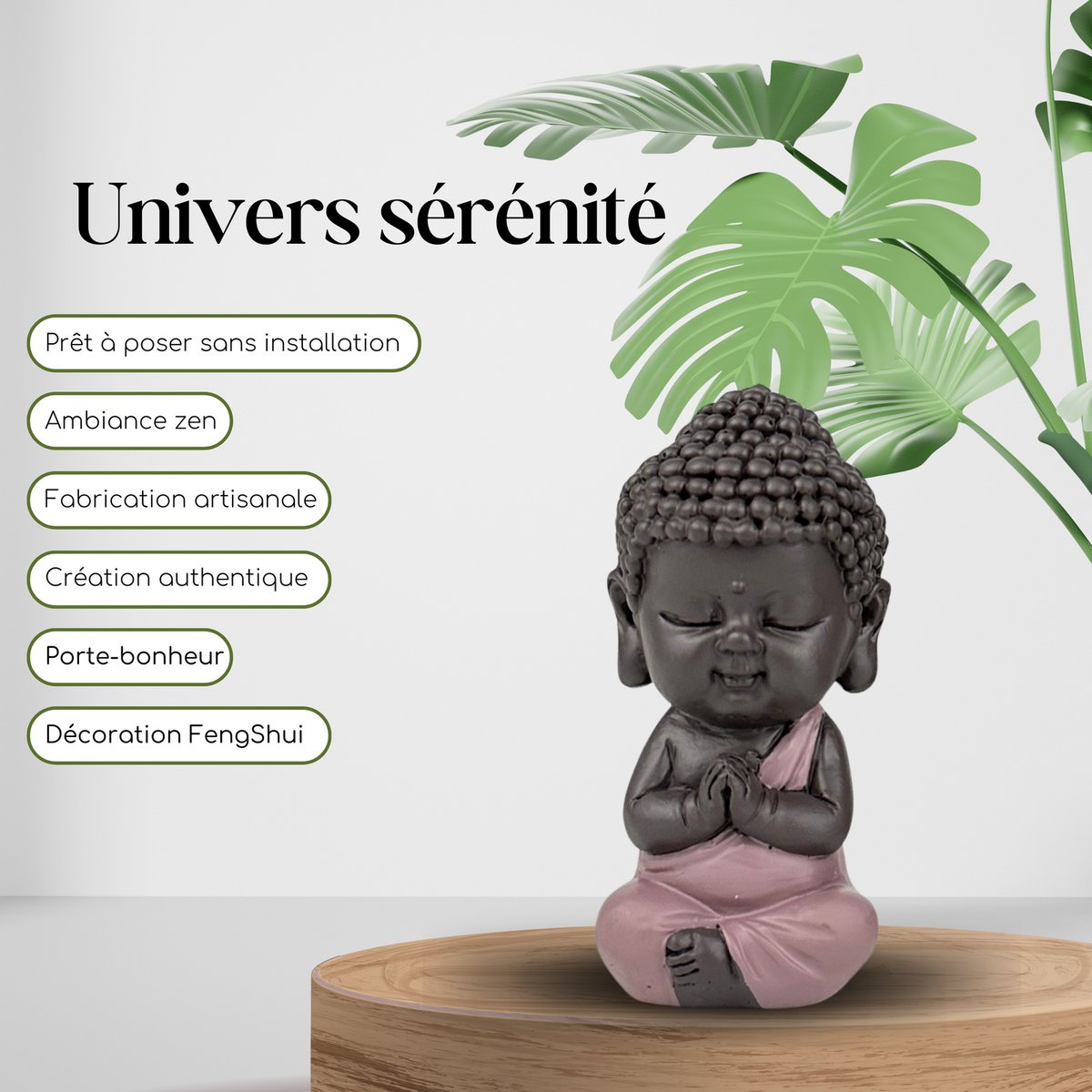Buddha Statuette – Pink Toga – Zen and Feng Shui Decoration – Spiritual and Relaxed Atmosphere – Decorative Gift Idea