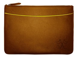 Maletín de ordenador VUE LAC con bolsillo frontal Cognac, borde amarillo 38cm