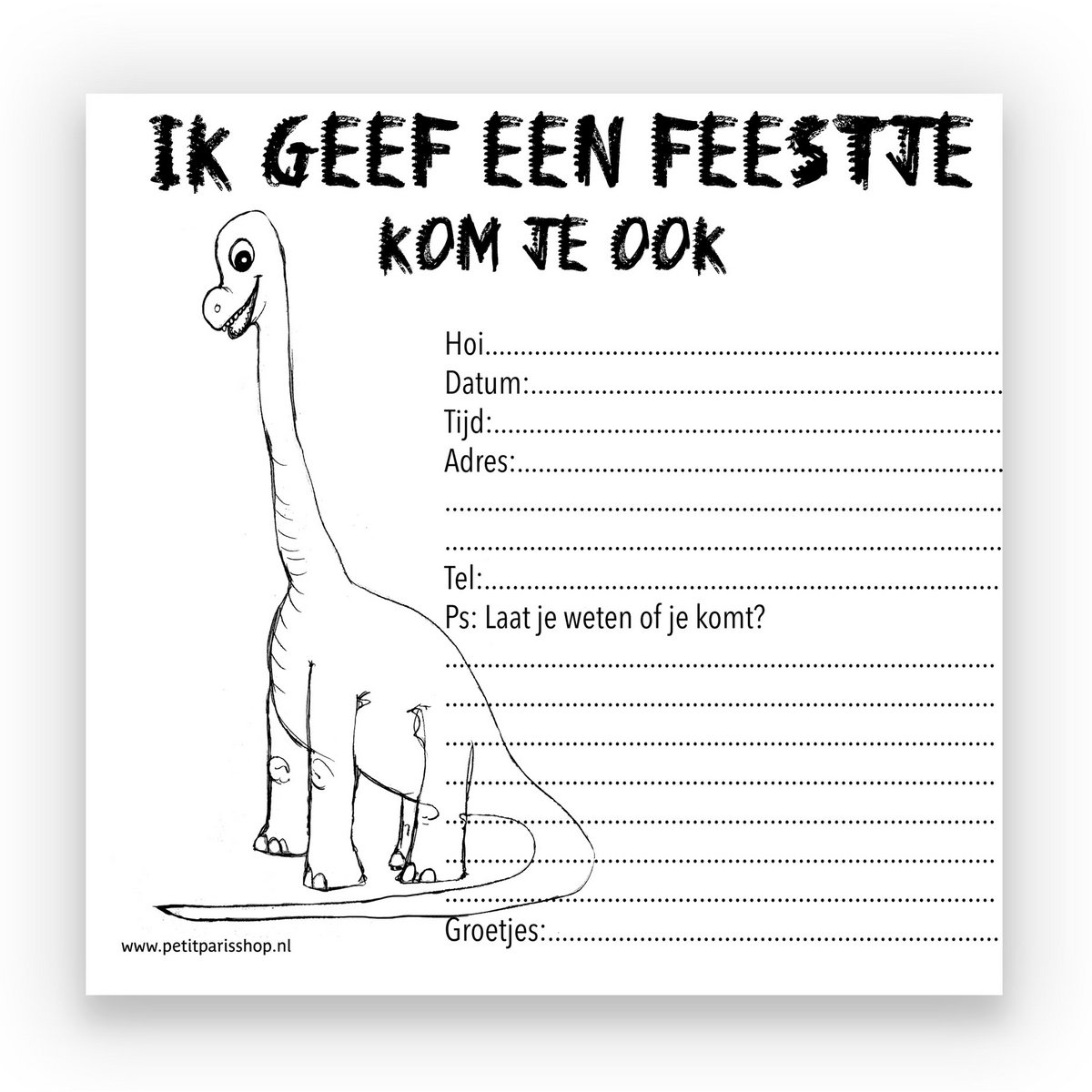 Uitnodiging voor een dino feest
