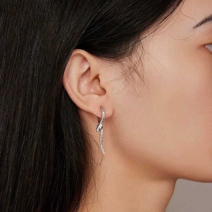 Unique Green-eye Cobra Design Earrings - Gold & Silver