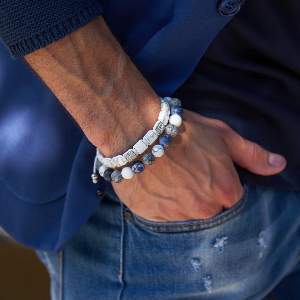 Bracelet perlé sodalite, howlite et jaspe pour hommes