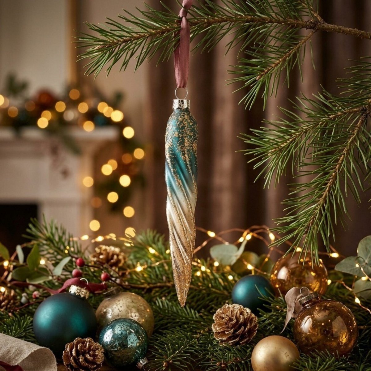 "royal admiral" - 11 cm twisted tenon | Christmas tree decorations petrol matt
