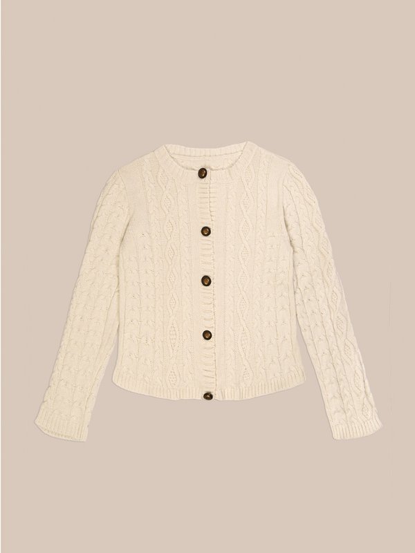 Cardigan bianco lavorato a maglia nuda